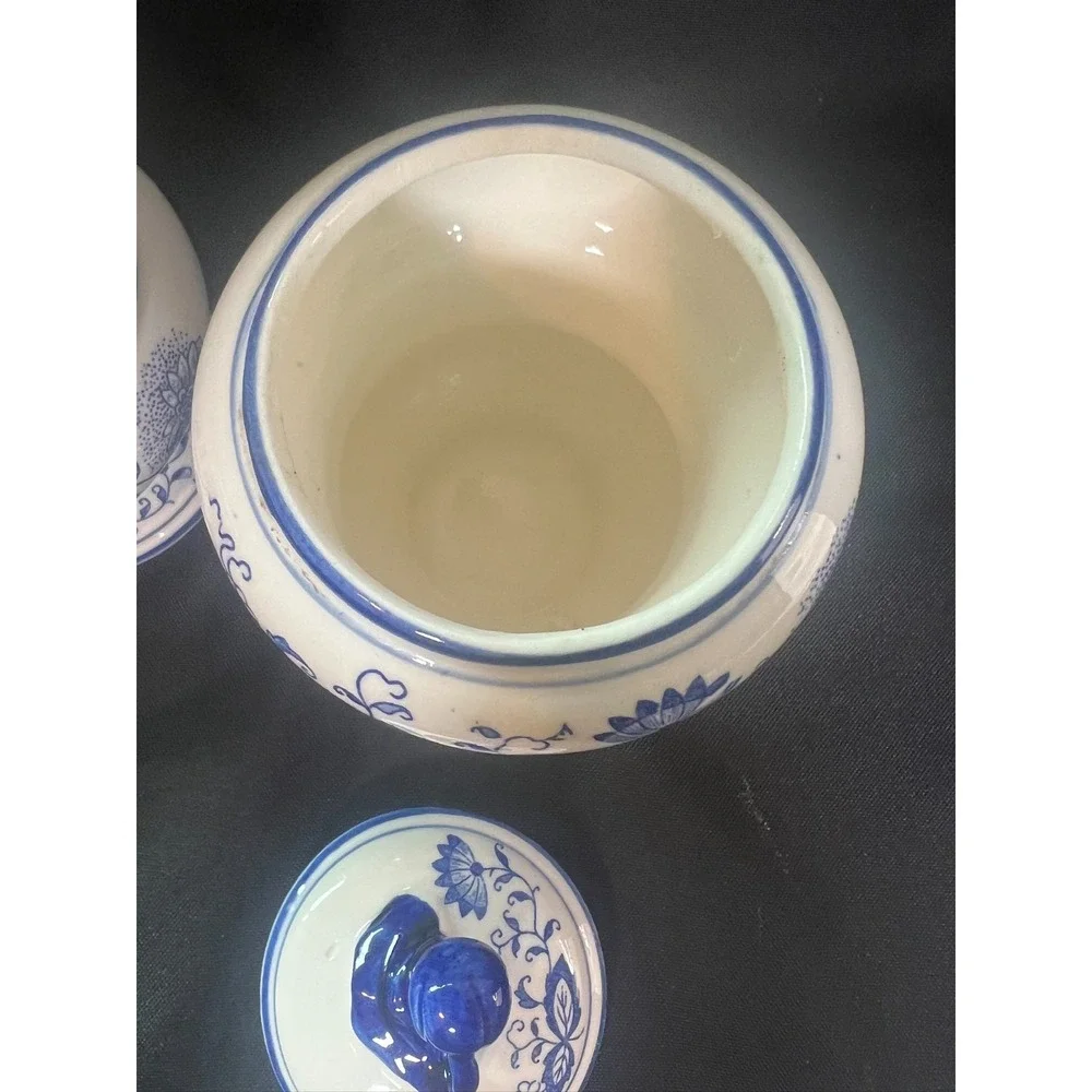 Vintage Blue Onion Style Tea &‎ Coffee Canisters Ceramic Jars Arnart Japan READ
